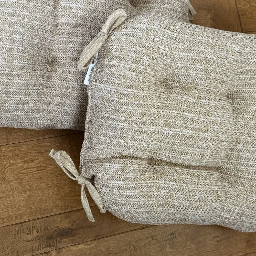 Tommy Bahama Amelia Set of 2 Raffia Indoor Outdoor Seat Cushions 20x20 Ties